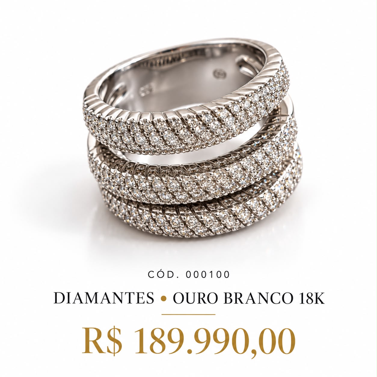 Anel Triplo Diamantes Ouro Branco 18K