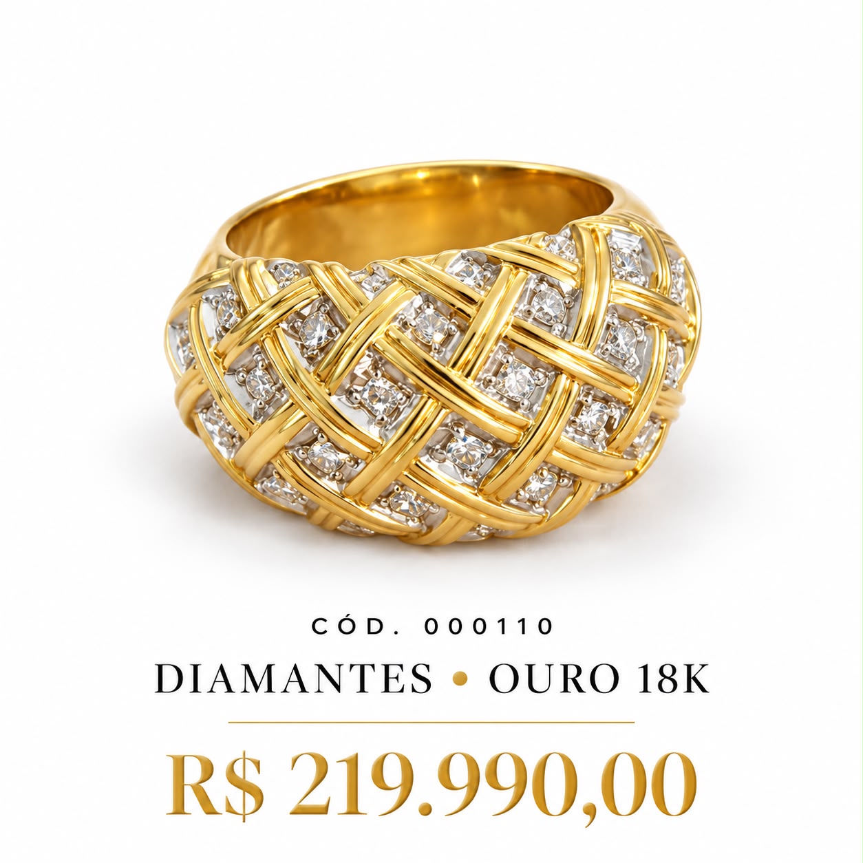 Anel Trancado Diamantes Ouro 18K