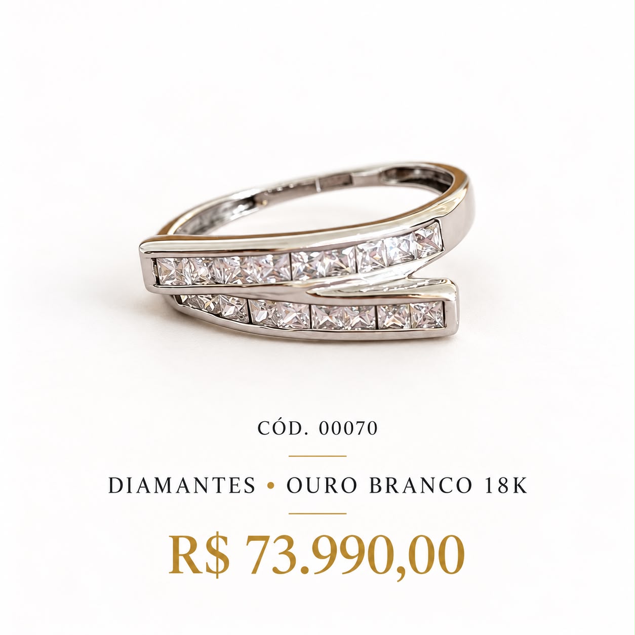 Anel Diamantes Ouro Branco 18K