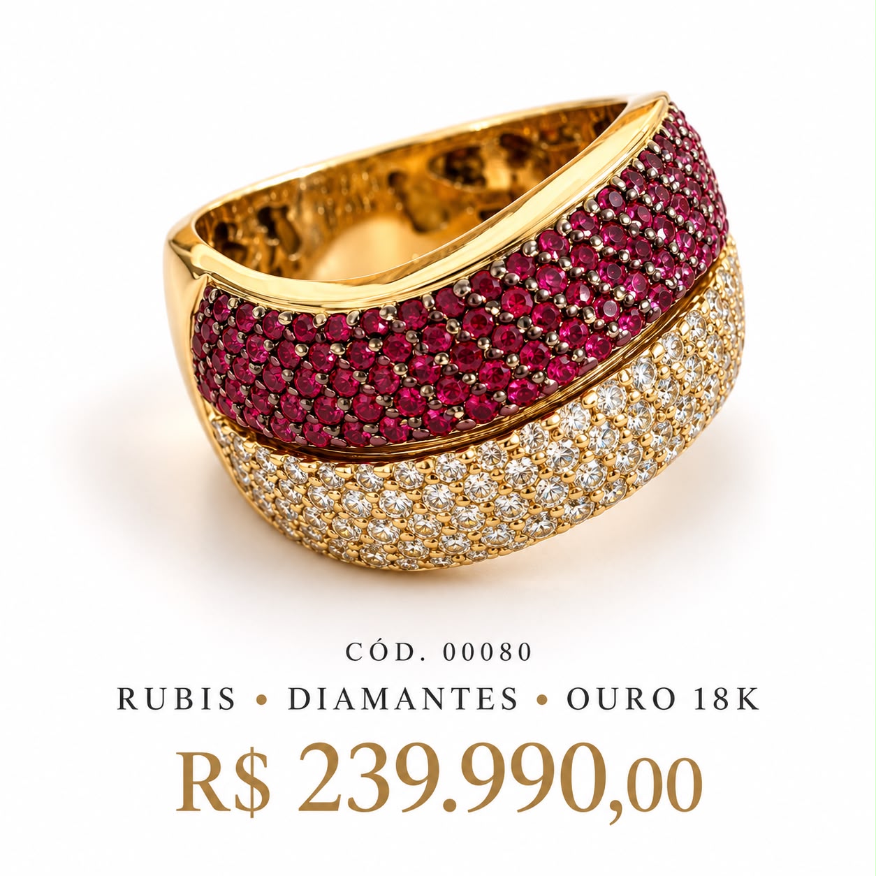 Anel Rubis e Diamantes Ouro 18K