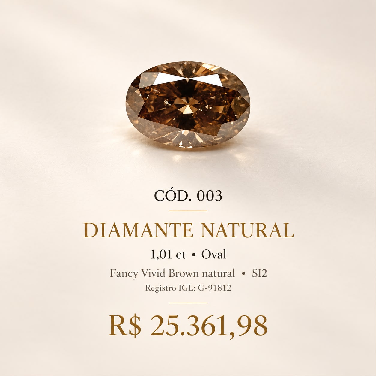 Diamante Natural Fancy Vivid Brown 1,01 ct Oval