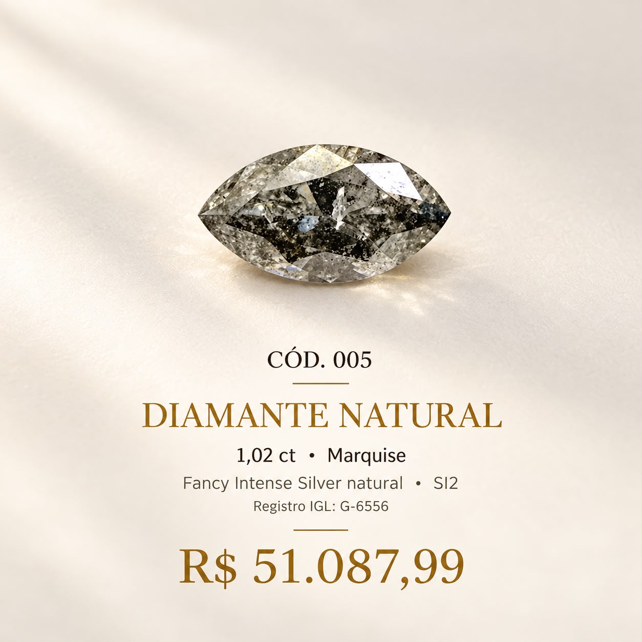 Diamante Natural Fancy Intense Silver 1,02 ct Marquise