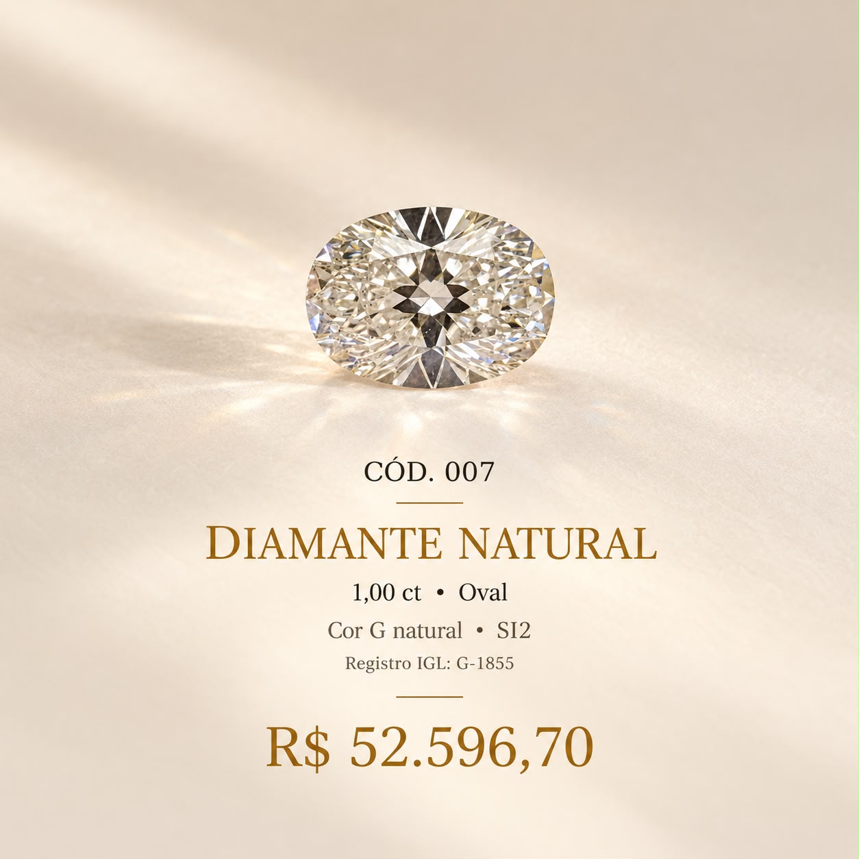 Diamante Natural Cor G 1,00 ct Oval