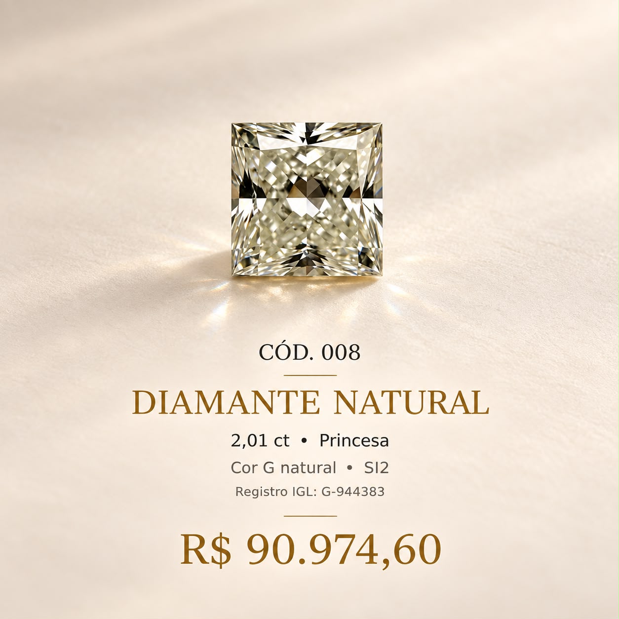 Diamante Natural Cor G 2,01 ct Princesa