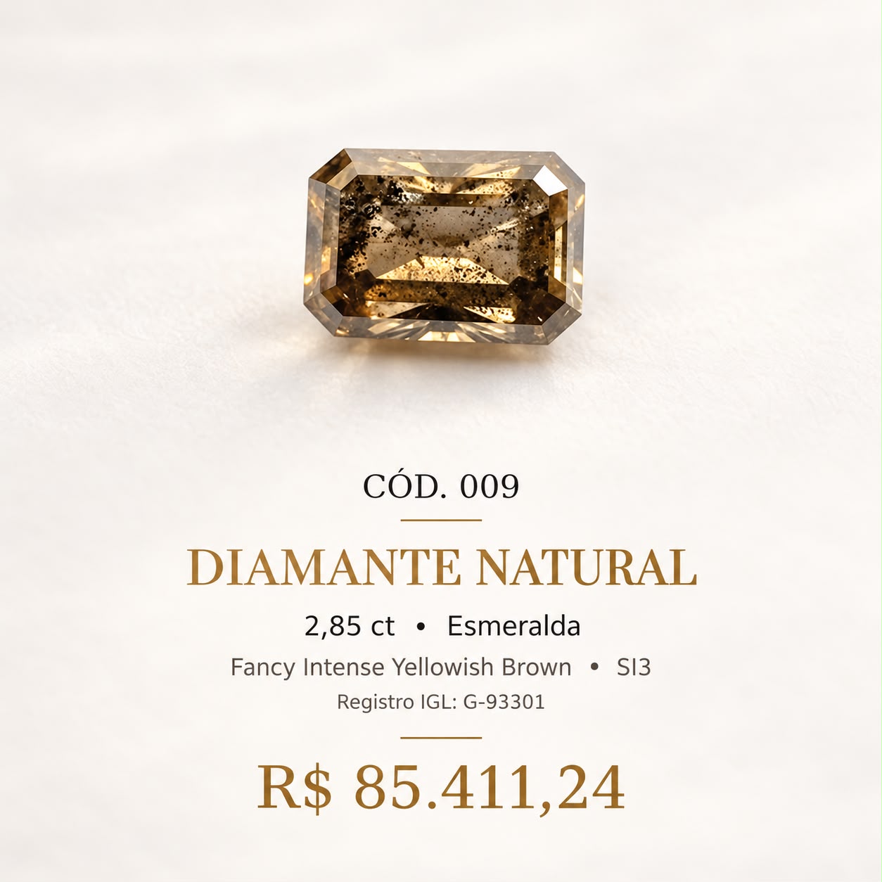 Diamante Natural Fancy Intense Yellowish Brown 2,85 ct Esmeralda