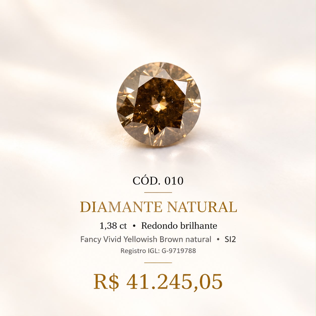 Diamante Natural Fancy Vivid Yellowish Brown 1,38 ct Redondo