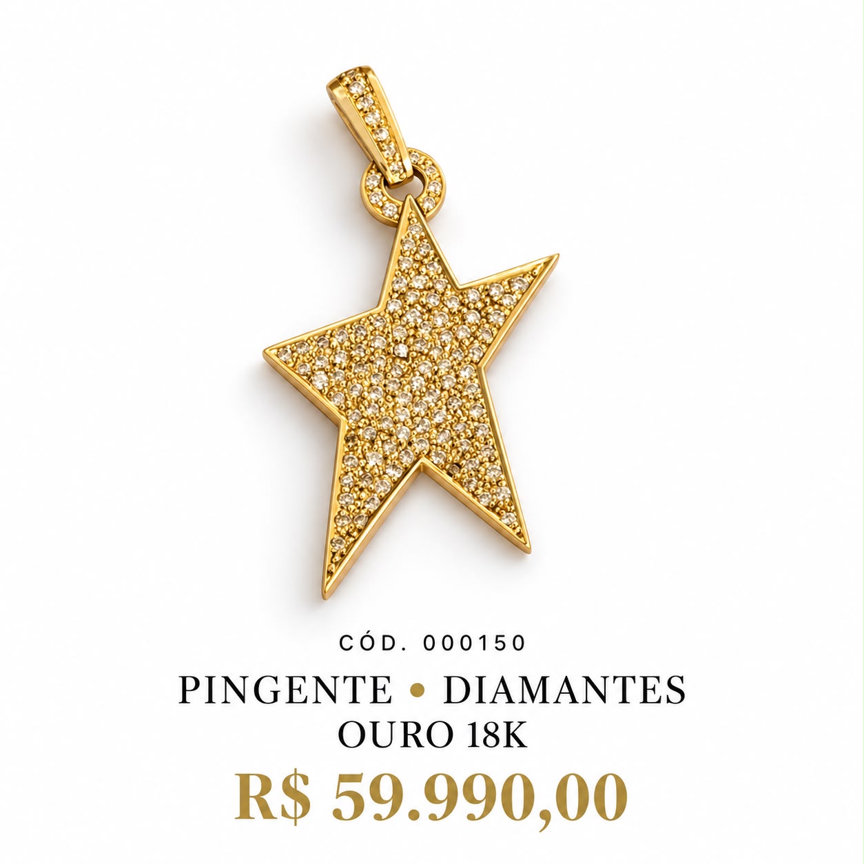 Pingente Estrela Diamantes Ouro 18K